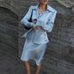 Office Style 2-Piece Set Women Lapel Single-Breasted Split Full Sleeve Shirt+Loose Skirt Satin Street Daily Suits