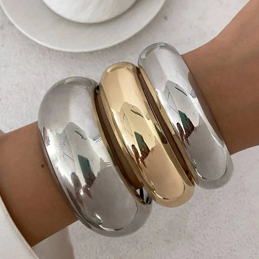 3Pcs/Set Punk Hip Hop Chunky Bracelets for Women Exaggerated Stackable Thick Cuff round Bangles Charm Jewelry Accessories