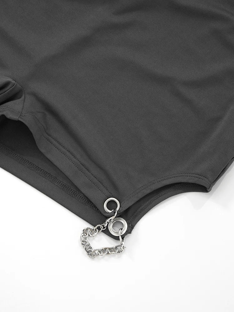 Sexy Backless Playsuits Women Halter Turtleneck Sleeveless Skinny Metal Chain Peach Hip Midnight Wild Style Rompers