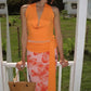 Halter Top and Floral Mesh Split Long Skirt Suit Two Piece Set Summer Resort Wear Ladies Summer Outfits