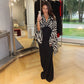 Black and White Zebra-print Flare Sleeve Deep V Neck Maxi Dress Wedding Guest Elegant Evening Dresses 2026