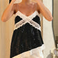 Women Lace Patchwork V-neck Women Camisole Backless Suspender Strap Tank Top Sequins Sleeveless Vest Y2K Streetwear