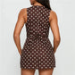 Women’s Summer Tank Mini Dress Elegant Ladies Sleeveless Crew Neck Polka Dots Print Dress Sexy Tie Back Short Sundress