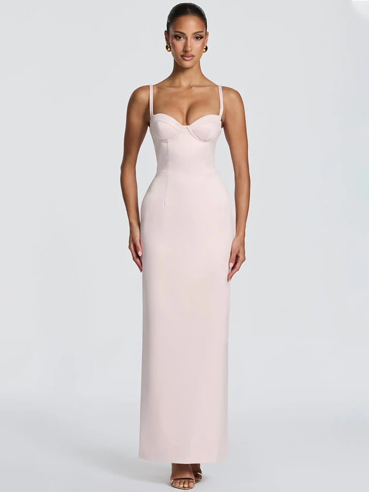 Spaghetti Strap Sexy Maxi Dress Women Elegant Sleeveless Backless Split Bodycon Wedding Guest Club Party Long Dresses