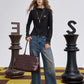 2025 Winter New Arrivals Casual Animal Embroidered Flounce Sleeve Long Sleeve Half Neck T-shirt For Woman