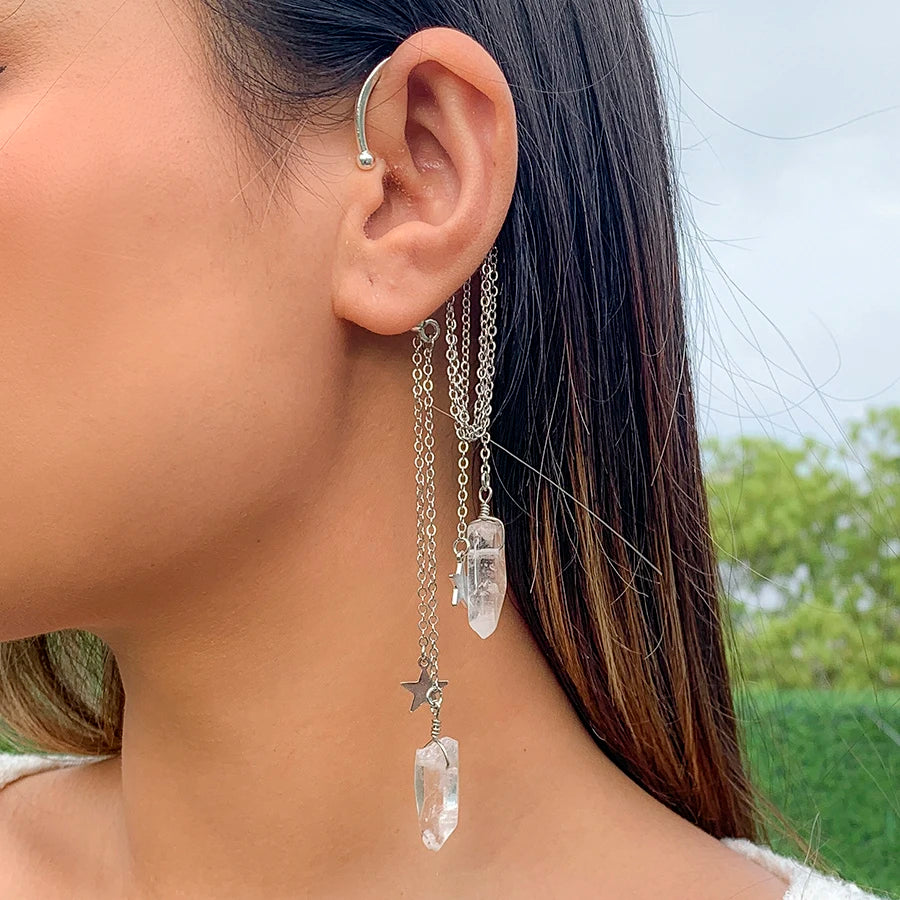 Kpop Long Tassel Clip Earring for Women Ladies No Piercing Fake Cartilage Exquisite Ear Bone Clips Pendientes Jewelry