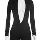 Deep v-Neck Playsuit Women Full Sleeve Skinny Elasticity Sexy Midnight Hottie Autumn New Trend Wild Simple Outfit