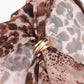 Leopard Print 2-Piece Set Women Skew Collar Metal Trim Irregular Hem t-Shirt+Folds Elastic Waist Skirt Summer Suit