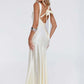 Elegant Satin Backless Sexy Maxi Dress Women Fashion Sleeveless Backless Pleated Bodycon Club Party Long Dresses
