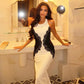 Lace Patchwork Backless Maxi Dresses Elegant Woman for Party Evening Dress White Black