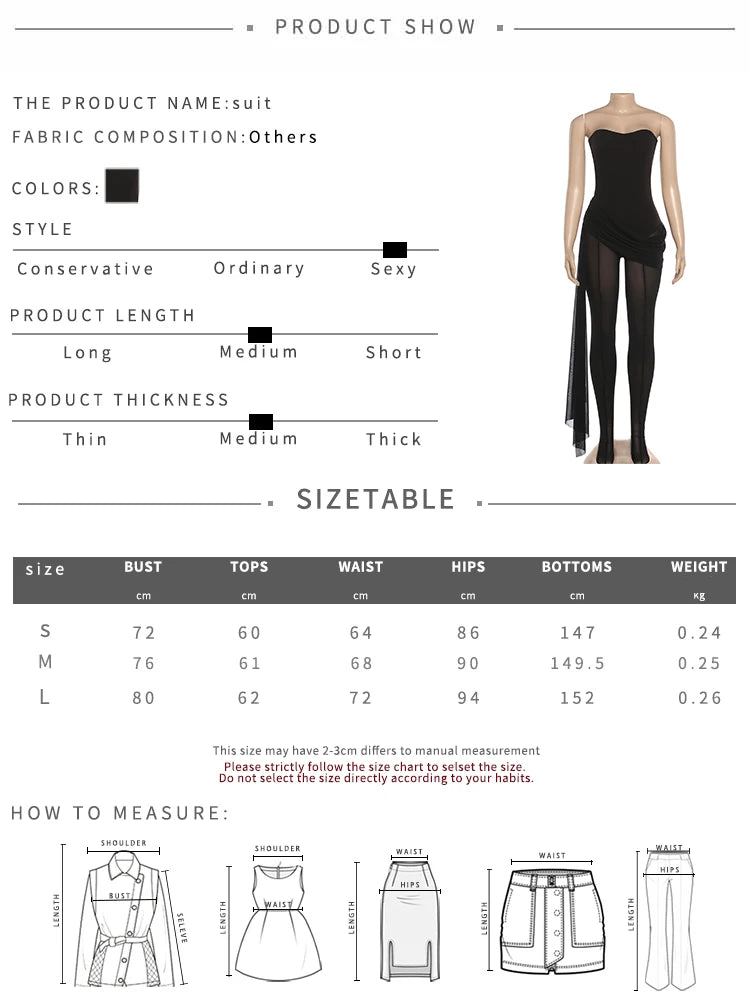 Coquette Jumpsuit Women Strapless Irregular Mesh Patchwork Ruched Bandage Ribbon Sexy Hottie Stretch Skinny Clubwear