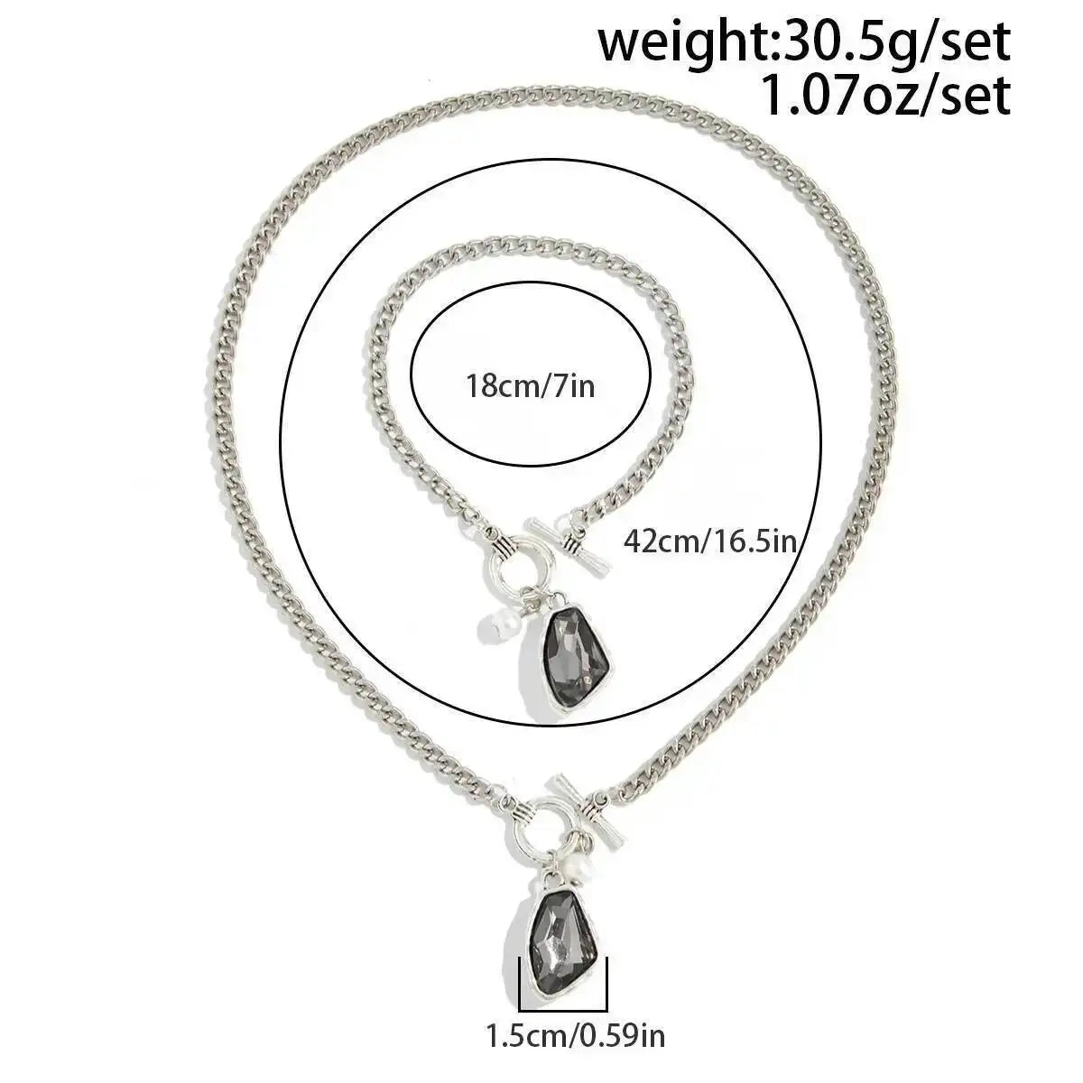 Luxury Rhinestone Acrylic Pendant Choker Necklace Bracelet for Women 2026 New Trend Goth Silver Color Chain Jewelry Set