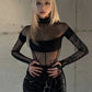 Patchwork Half Turtleneck Bodysuits Women See Through Fake Fishbone Decoration Sexy Party Street Fashion Midnight Outfit