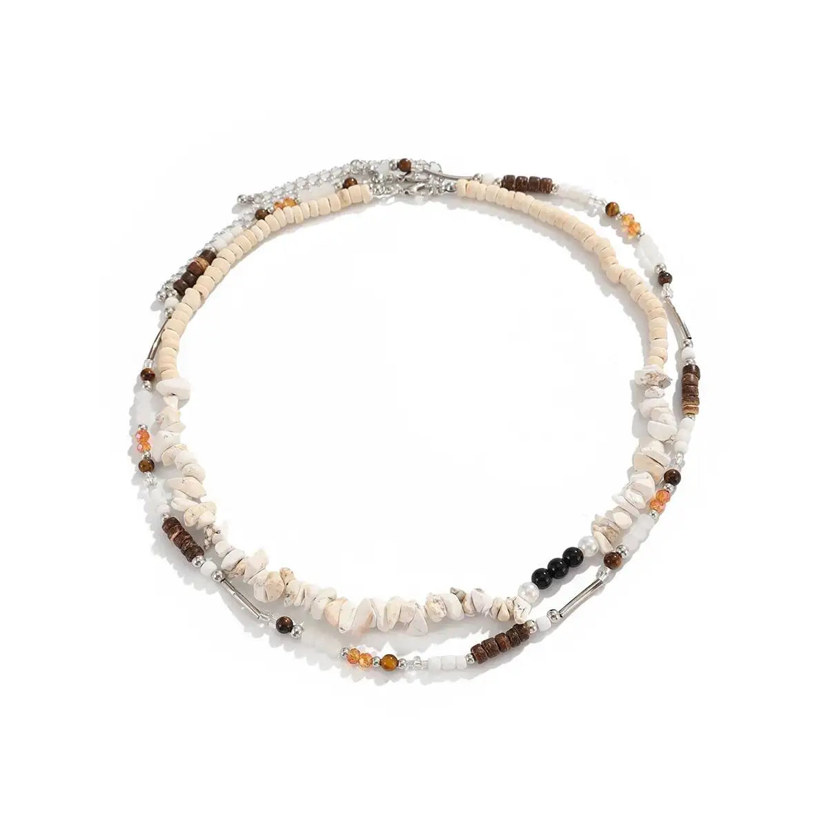 2pcs New Trendy Natural Stone Chain Necklace Set for Men Hip Hop Double Layer Wooden Beaded Choker Jewelry on the Neck