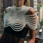 Women Handmade Multi Layer Pearl Beaded Shoulder Shawl Body Chain Necklace Elegant Wedding Party Jewelry Accessory