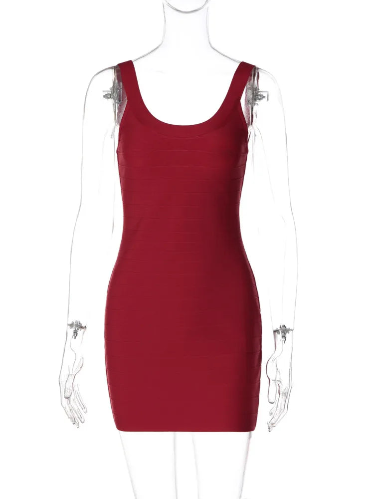 Women Sleeveless U‑Neck Sexy Mini Dress Elegant Striped Backless Bodycon Short Dress Nightclub Party Clubwear Dresses