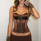 Women Glossy Satin Corset Bustier Top Adjustable Thin Straps Sweetheart Neck Hook And Eye Front Slim Fit Cropped Top