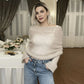 Knitted Shrug Cross Backless Sweater Casual Long Sleeve Off The Shoulder Top for Woman Clothing