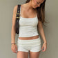 Retro Foldover Waist Two Piece Set Women Textured Knit Cami Top and Booty Shorts Y2K Streetwear Preppy Party Clubwear