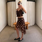 Polka Dot Print Mesh Sheer Brown Black Skirts for Woman Low Rise Asymmetrical Midi Skirt Y2k Clothes