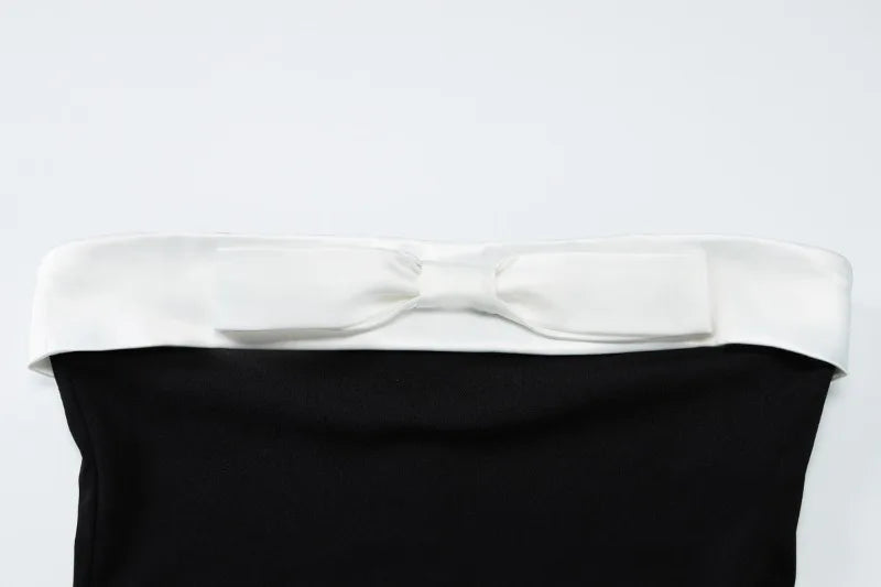 Black and White Patchwork Bow Strapless Long Dresses Elegant Sexy Dinner Dress Women Evening Party Wear
