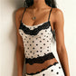 Women's Summer Slim Camisole Lace Patchwork Y2K Polka Dot Print Spaghetti Strap Mesh Tank Tops Streetwear