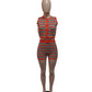 Crochet Stripe 2 Piece Set Women Single-Breasted Sleeveless Crop Tops+Skinny Shorts Street Fashion Style Classic Suit