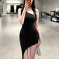 One-Shoulder Sleeveless Asymmetrical Hem Dress Women Solid Skinny Classic Sexy Midnight Hottie Summer Fashion Bodycon