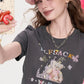 Y2K Cartoon Print Crop T-Shirt Short Sleeve Ruched Side Slim Fit Tee for Women