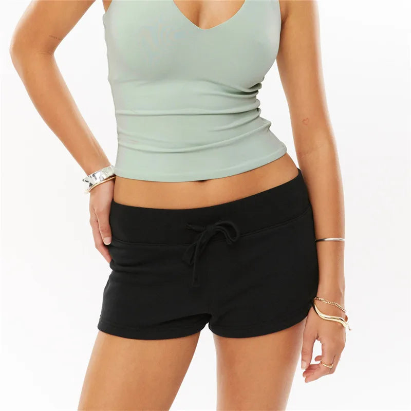 Womens Low Waist Drawstring Lounge Shorts Soft Cotton Blend Casual Sweat Shorts for Y2K Streetwear Summer Pajama Bottoms