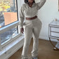 Casual Simple Women 2 Piece Set Pocket Hooded Zip Crop Jacket+Pants Sporty Matching Streetwear Skinny Basic Outfits