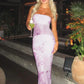 Purple Floral Print Party Dresses for Wedding Guest Strapless Backless Maxi Dress Elegant Woman Clothes
