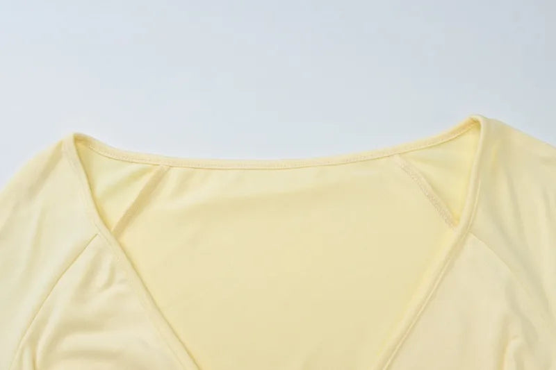 Deep V Neck Long Sleeve Dresses Sexy Outfits Women Fall 2025 Elegant Yellow Pleated Mini Dress