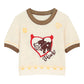 Women's Crochet Knitwear with Heart Animal Pattern, Short Sleeve Color Block Trim Top, Casual Retro Tee for Summer