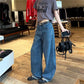 Y2K Polka Dot Jeans Women Vintage Stretch Wide Leg Denim Pants Casual Distressed Baggy Boyfriend Jeans with Pockets