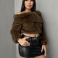 Warm Furry Sweater Woman Y2K Luxury Patchwork Winter Trend Skew Collar Full Sleeve Streetwear Wild Skinny Crop Coat