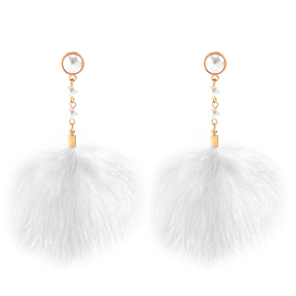 Romantic Long Tassel Fluffy Feather Drop Earrings for Women Wed Elegant Boho Imitation Pearl Dangle Earring Y2K Jewelry