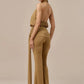 Halter Deep V Neck Sexy Jumpsuit Women Elegant Sleeveless Backless Draped Ruched Waist Skinny Club Party Dresses