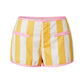 Retro Y2K Women Vertical Striped Low Rise Hot Pants Contrast Color Edge Fake Pockets Front Zip Slim Fit Mini Shorts