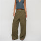 Vintage Y2K Women Baggy Wide Leg Cargo Pants Mid Rise Flap Multi Pockets Stitch Seam Loose Straight Trousers Streetwear