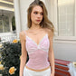 Lace Trim Mesh Sheer Pink Tanks Camis Cutecore Summer Clothes Woman Crop Top