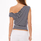 Asymmetrical One Shoulder Ruched Casual Draped Top Women Y2K Striped Off Shoulder T-Shirt Short Sleeve Cinched Waist Top