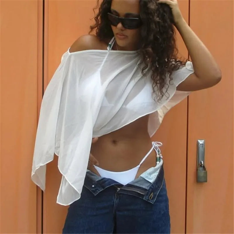 Summer Holiday Beach Cover Ups Women Chiffon Cape Shawls Warps for Evening Wedding Sheer Mesh Flowy Capelets Top