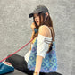 Women's Star Print Denim Hobo Bag, Gradient Color Fringed Shoulder Tote, Large Capacity Casual Aesthetic Shopper Bag