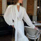 Elegant Polka Dot Print Mesh 2 Piece Set Women Trend Cross V-Neck Full Sleeve Tops+Ruffled Patchwork Skirt Party Suit