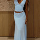 Women 2 Piece Outfits Sleeveless Deep V Ruched Crop Top High Waist Maxi Skirt Matching Set Vacation Club Party Dresses