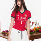 Assorted Jersey Style T-shirts, Sporty Number Print Tees, Slim V-neck Short Sleeve Tops for Women