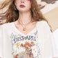 Playful Cartoon Print V-Neck Oversized T-Shirt, Drop Shoulder Casual Graphic Tee, Streetwear Loose Top for Women