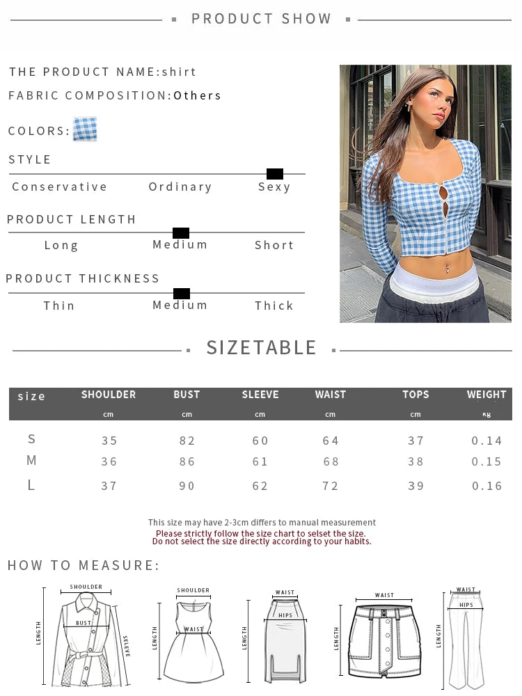Plaid Patchwork T-Shirts Women Autumn Trend Cardigan Full Sleeve Navel Exposed Hot Girls Street Fashion Crop Tops