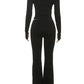 Casual 2-Piece Set Women Turtleneck Single-breasted hidden buttons crop tops+Elastic waist Flared pants sporty suits